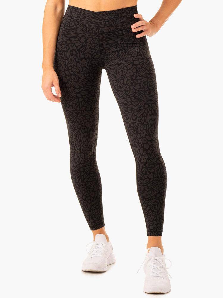 Legginsy Damskie Ryderwear Women Leggings Rotation High Waisted Scrunch Czarne Panterka | PL2342PQ