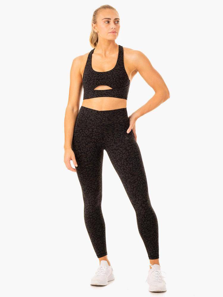 Legginsy Damskie Ryderwear Women Leggings Rotation High Waisted Scrunch Czarne Panterka | PL2342PQ