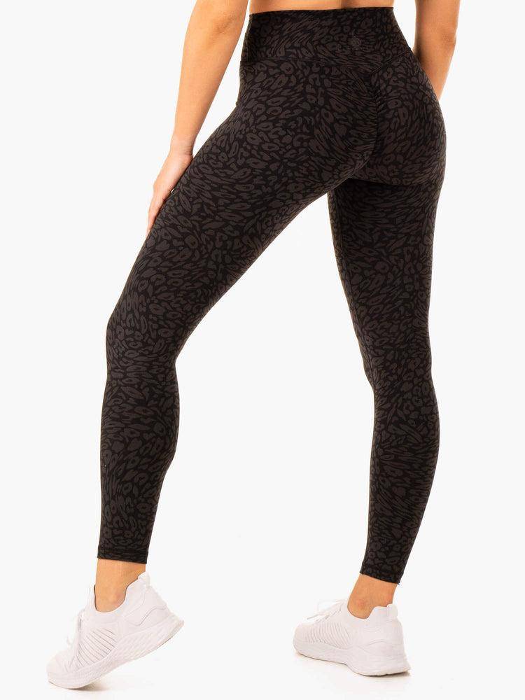 Legginsy Damskie Ryderwear Women Leggings Rotation High Waisted Scrunch Czarne Panterka | PL2342PQ