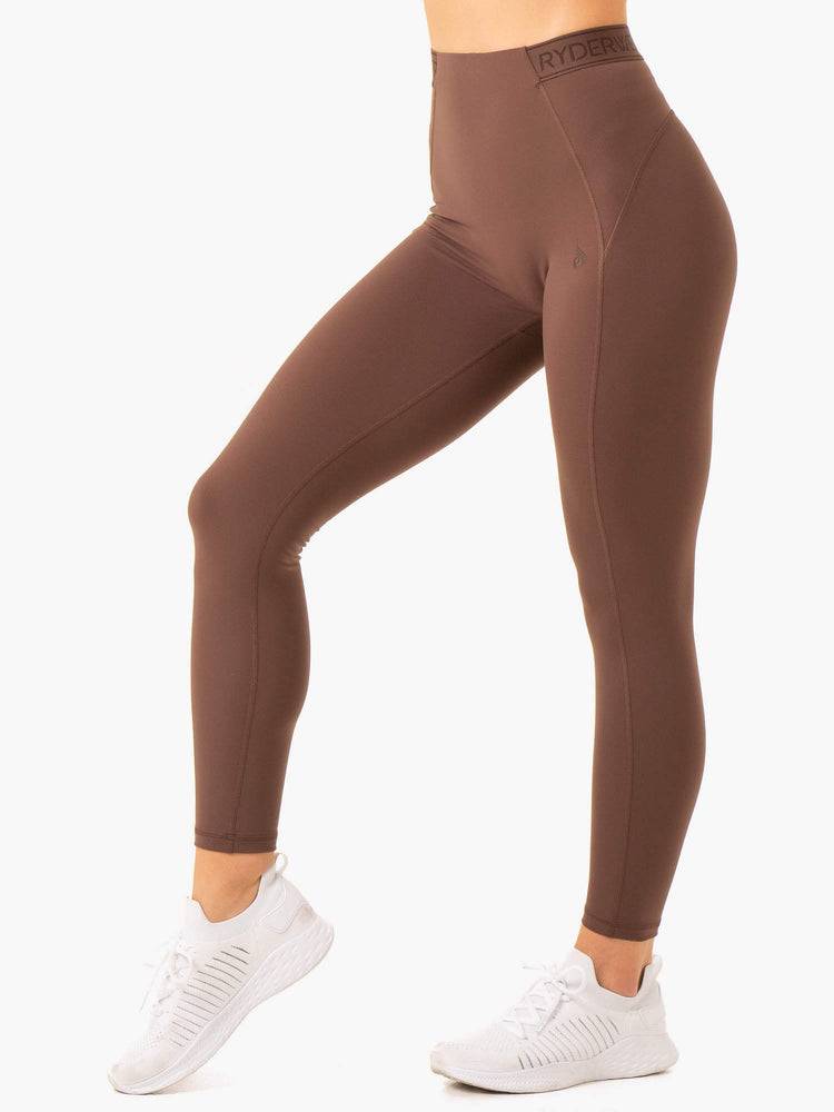 Legginsy Damskie Ryderwear Women Leggings Level Up High Waisted Scrunch Czekolada | PL2346YU