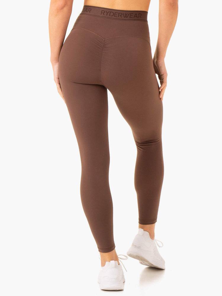 Legginsy Damskie Ryderwear Women Leggings Level Up High Waisted Scrunch Czekolada | PL2346YU