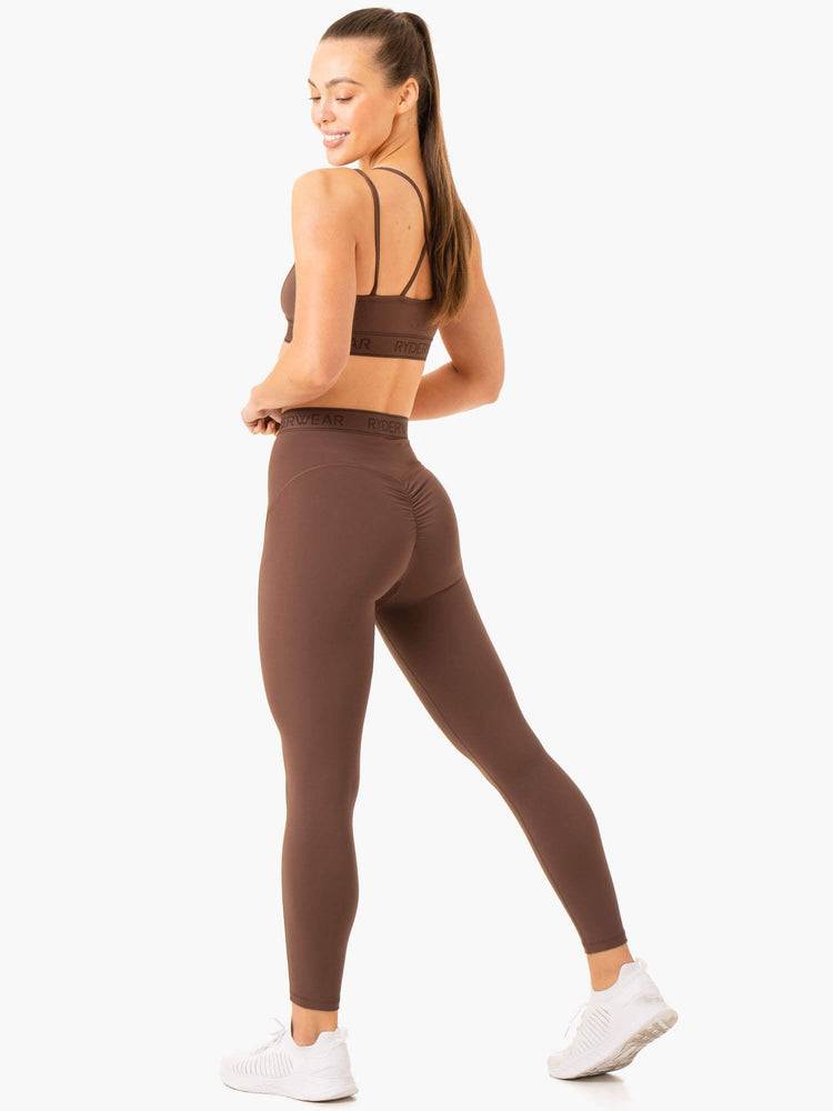 Legginsy Damskie Ryderwear Women Leggings Level Up High Waisted Scrunch Czekolada | PL2346YU