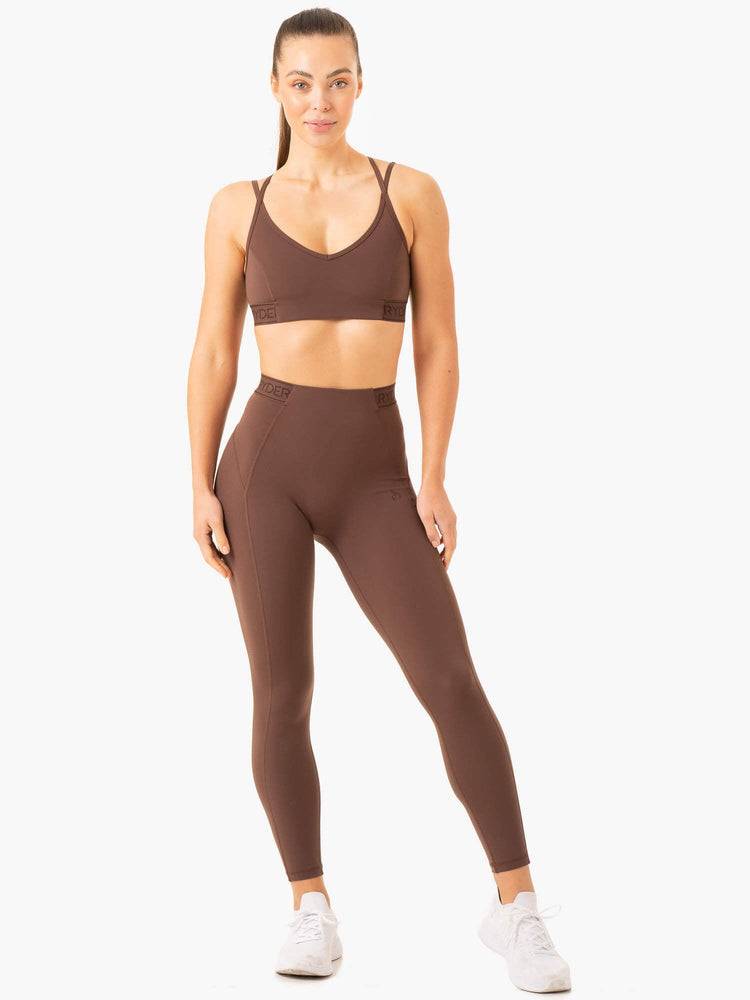 Legginsy Damskie Ryderwear Women Leggings Level Up High Waisted Scrunch Czekolada | PL2346YU