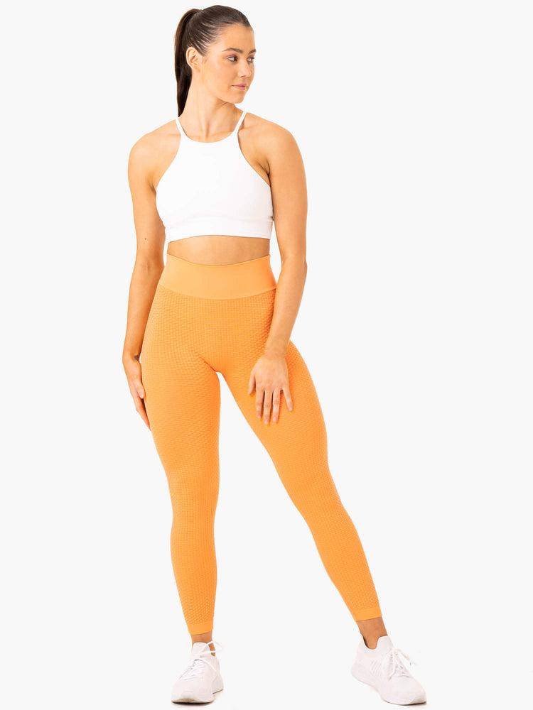 Legginsy Damskie Ryderwear Women Leggings Honeycomb Scrunch Seamless Mango | PL2354BC