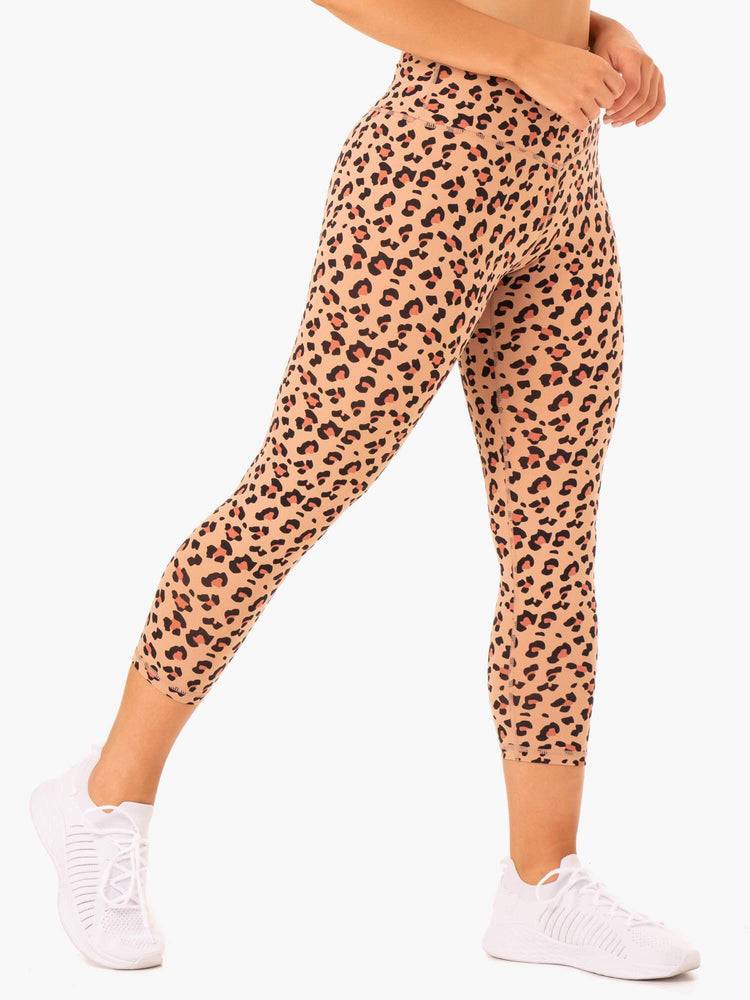 Legginsy Damskie Ryderwear Women Leggings Hybryd 7/8 Brązowe Panterka | PL2355VD