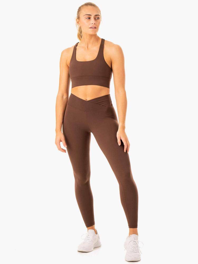 Legginsy Damskie Ryderwear Women Leggings Serene Cross Over Scrunch Czekolada | PL2360KI