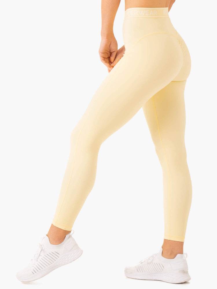 Legginsy Damskie Ryderwear Women Leggings Level Up High Waisted Scrunch Beżowe | PL2363GL