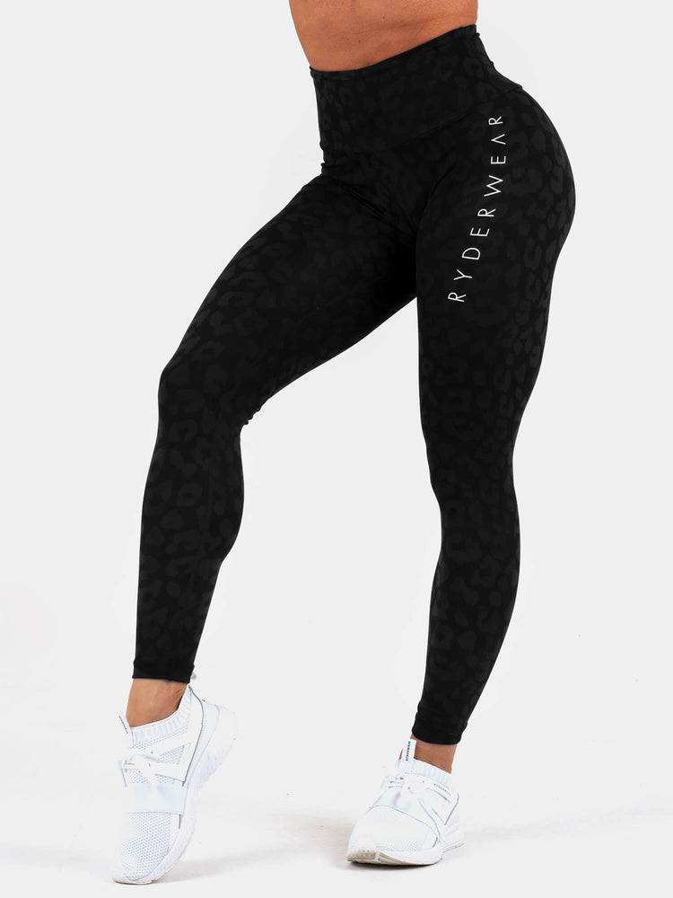 Legginsy Damskie Ryderwear Women Leggings Instinct Scrunch Bum Panterka Czarne | PL2387JJ