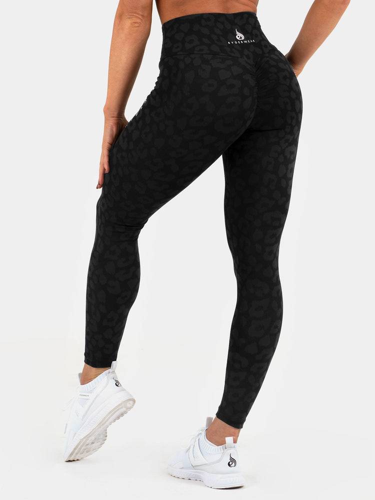 Legginsy Damskie Ryderwear Women Leggings Instinct Scrunch Bum Panterka Czarne | PL2387JJ