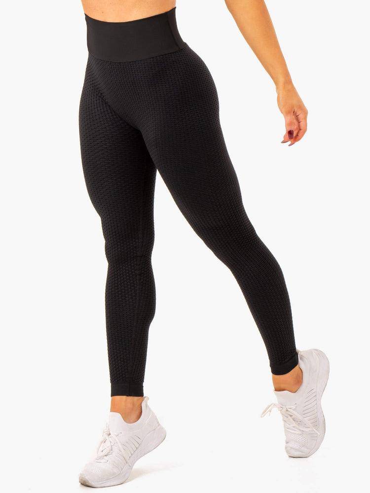 Legginsy Damskie Ryderwear Women Leggings Honeycomb Scrunch Seamless Czarne | PL2392SO