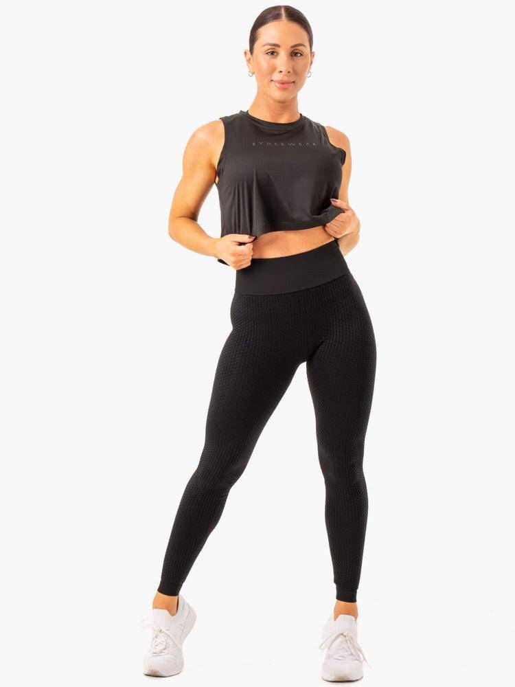 Legginsy Damskie Ryderwear Women Leggings Honeycomb Scrunch Seamless Czarne | PL2392SO