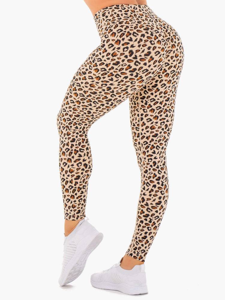 Legginsy Damskie Ryderwear Women Leggings Adapt High Waisted Scrunch Beżowe Panterka | PL2398YU