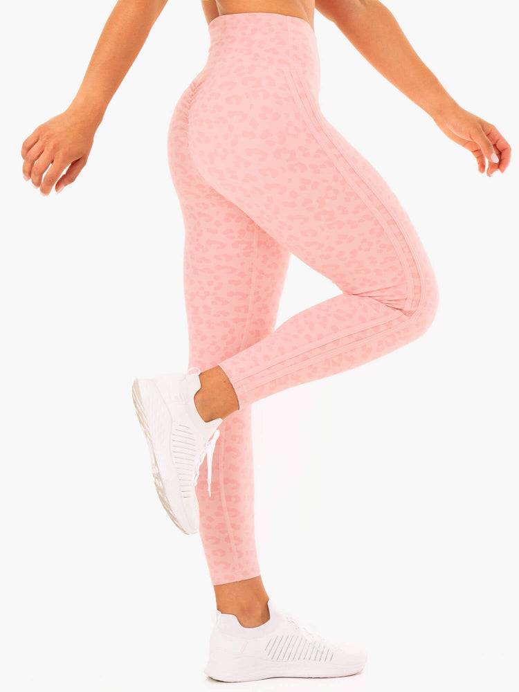 Legginsy Damskie Ryderwear Women Leggings Evolution High Waisted Scrunch Różowe Panterka | PL2418SO