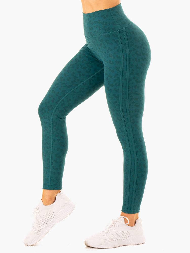 Legginsy Damskie Ryderwear Women Leggings Evolution High Waisted Scrunch Turkusowe Panterka | PL2419AP