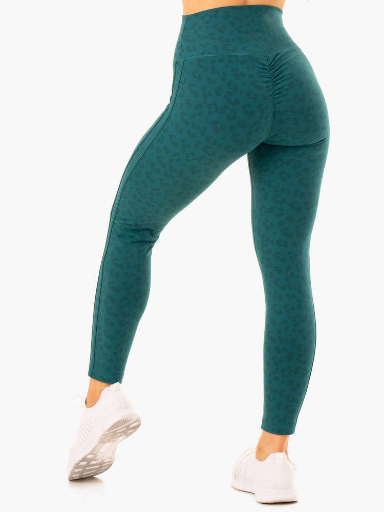 Legginsy Damskie Ryderwear Women Leggings Evolution High Waisted Scrunch Turkusowe Panterka | PL2419AP