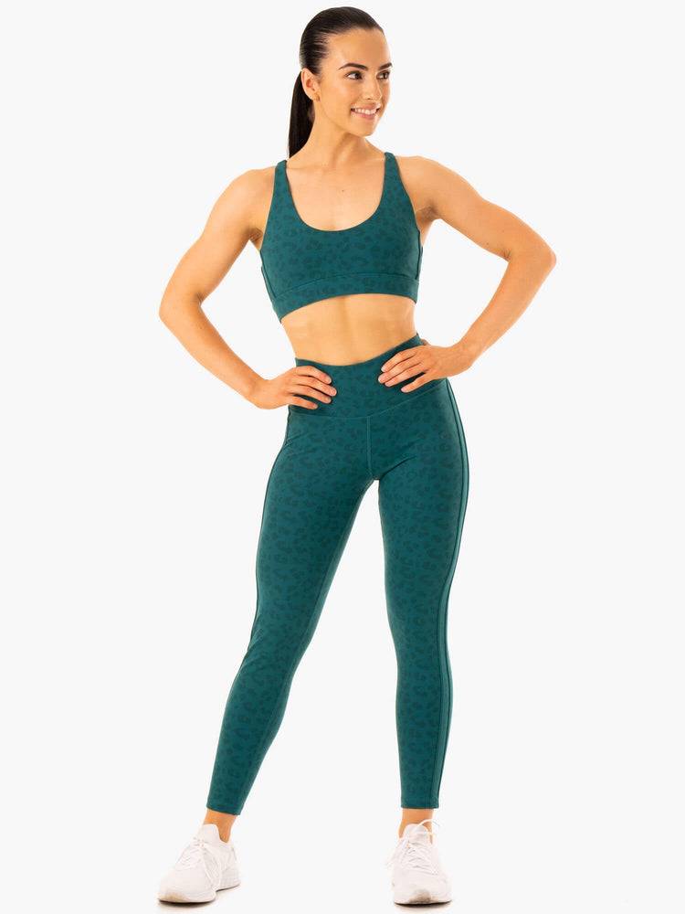 Legginsy Damskie Ryderwear Women Leggings Evolution High Waisted Scrunch Turkusowe Panterka | PL2419AP