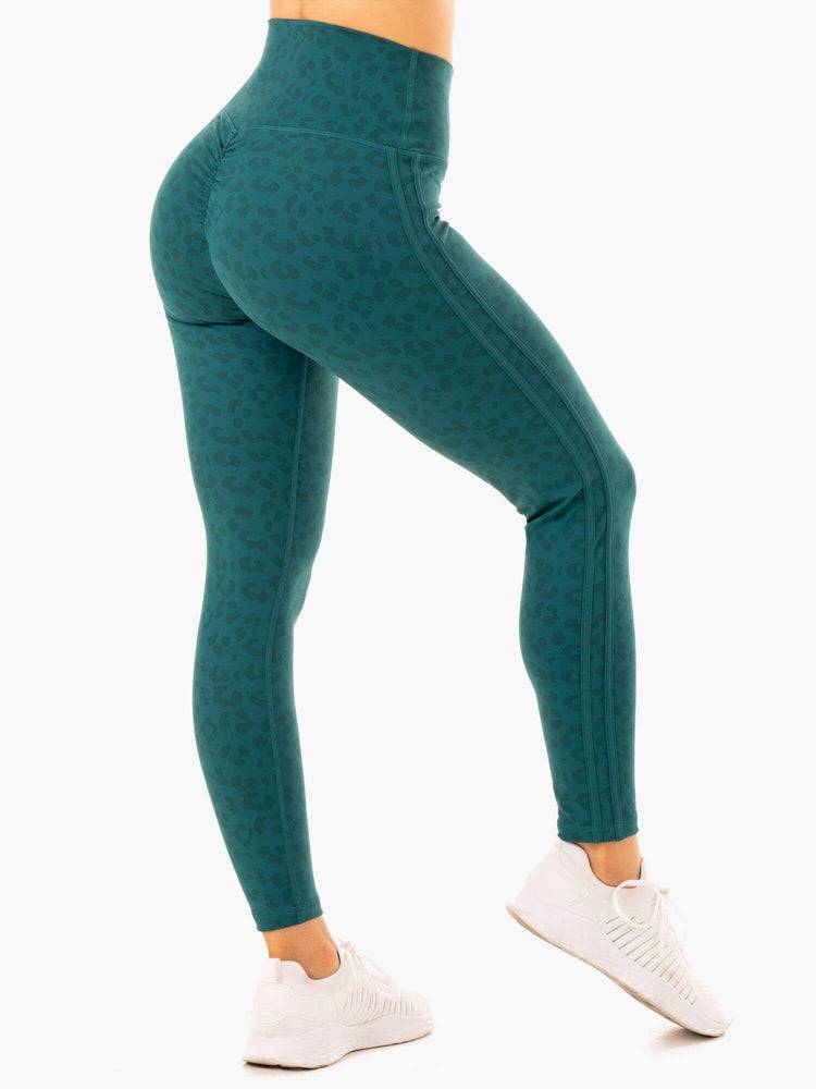 Legginsy Damskie Ryderwear Women Leggings Evolution High Waisted Scrunch Turkusowe Panterka | PL2419AP