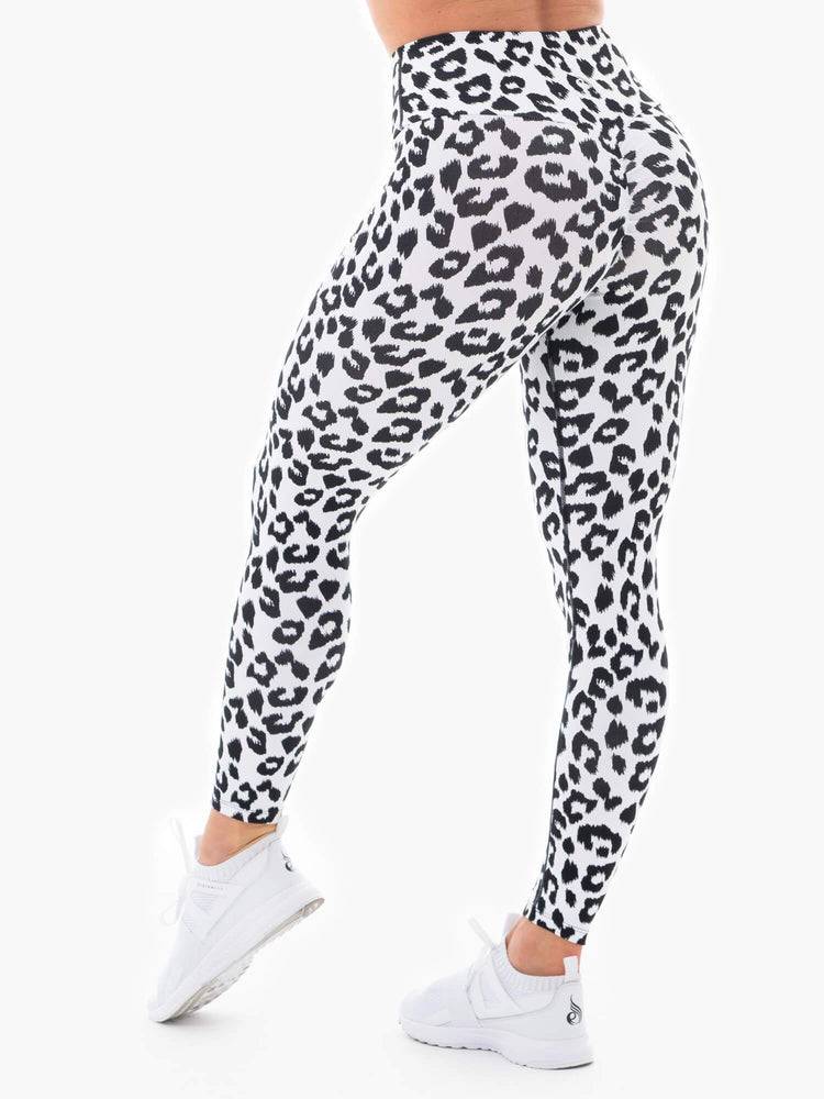 Legginsy Damskie Ryderwear Women Leggings Instincts Scrunch Bum Białe Panterka | PL2420PQ