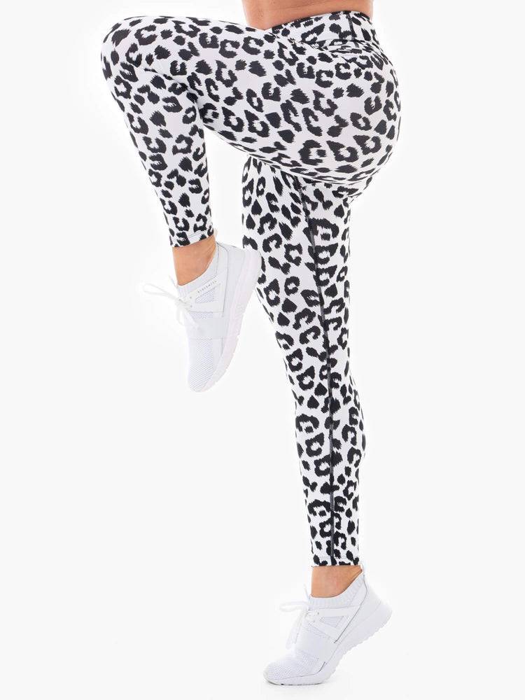 Legginsy Damskie Ryderwear Women Leggings Instincts Scrunch Bum Białe Panterka | PL2420PQ