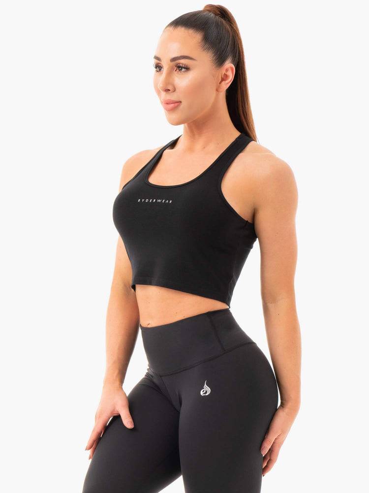 Podkoszulki Damskie Ryderwear Women Tanks Cropped Racer Back Czarne | PL1126AP