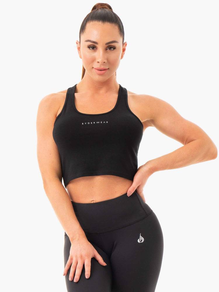 Podkoszulki Damskie Ryderwear Women Tanks Cropped Racer Back Czarne | PL1126AP