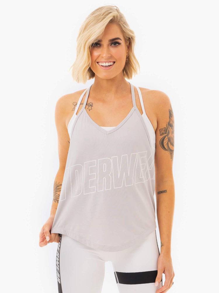 Podkoszulki Damskie Ryderwear Women Tanks Courtside Slinky T-Back Szare | PL1131HK