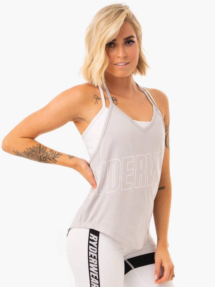 Podkoszulki Damskie Ryderwear Women Tanks Courtside Slinky T-Back Szare | PL1131HK