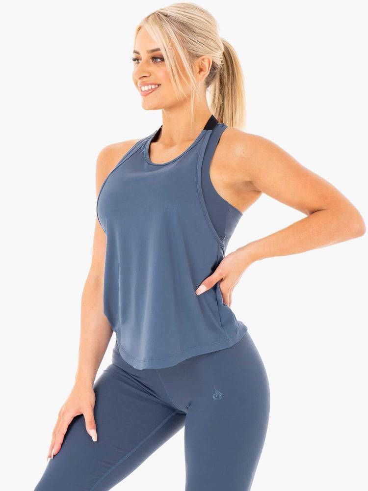 Podkoszulki Damskie Ryderwear Women Tanks Motion Slinky T-Back Szare Niebieskie | PL1155FM