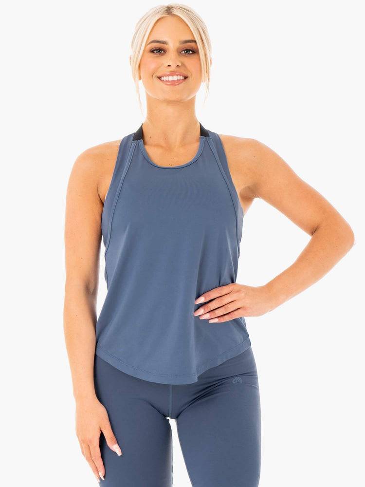 Podkoszulki Damskie Ryderwear Women Tanks Motion Slinky T-Back Szare Niebieskie | PL1155FM