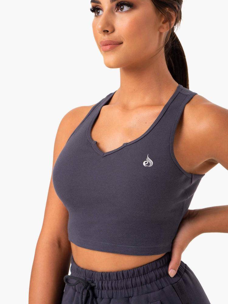 Podkoszulki Damskie Ryderwear Women Tanks Base V Split Szare | PL1178AP