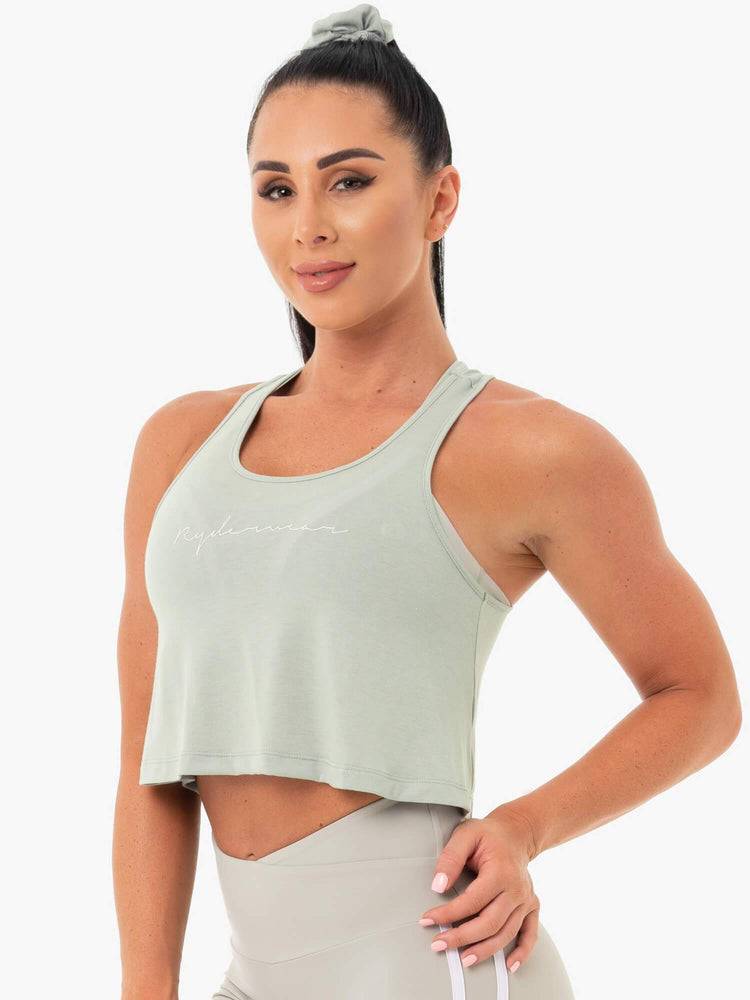 Podkoszulki Damskie Ryderwear Women Tanks Collide Tied Up Cropped Oliwkowe Zielone | PL1217BC