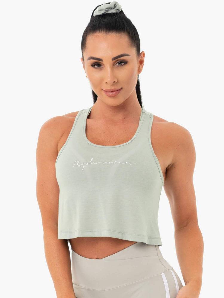 Podkoszulki Damskie Ryderwear Women Tanks Collide Tied Up Cropped Oliwkowe Zielone | PL1217BC