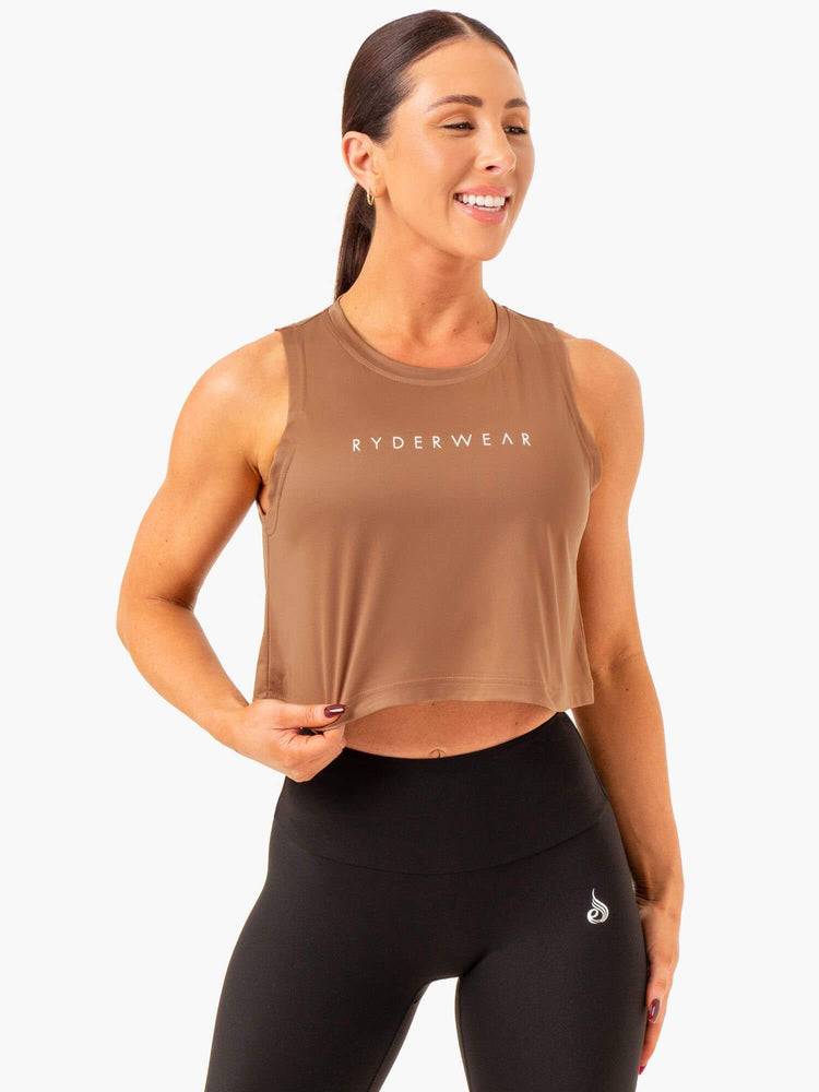 Podkoszulki Damskie Ryderwear Women Tanks Hybryd Muscle Beżowe | PL1240XF