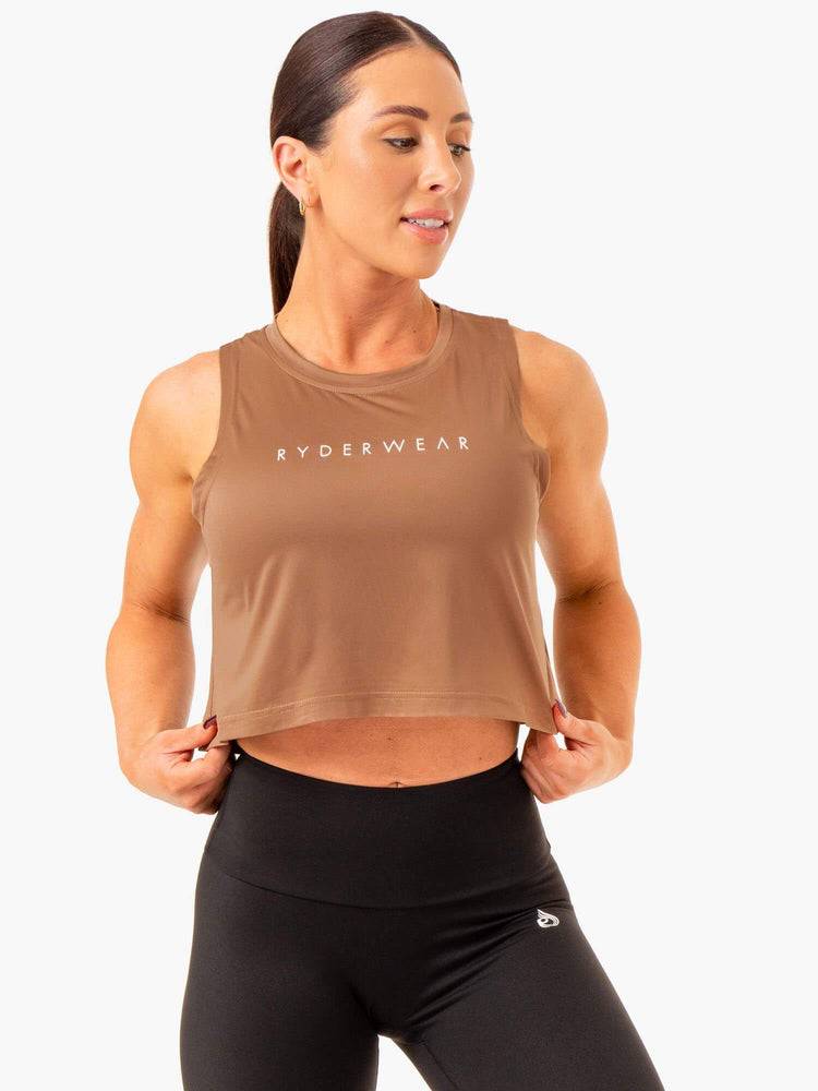 Podkoszulki Damskie Ryderwear Women Tanks Hybryd Muscle Beżowe | PL1240XF