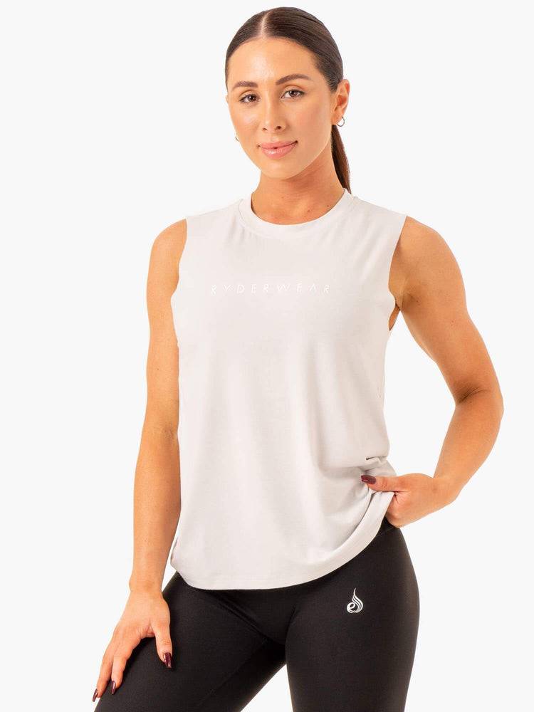 Podkoszulki Damskie Ryderwear Women Tanks Foundation Muscle Białe Szare | PL1244NB