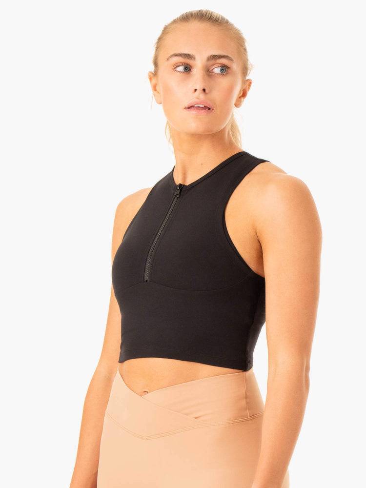 Podkoszulki Damskie Ryderwear Women Tanks Embody Zip Up Crop Czarne | PL1245MA