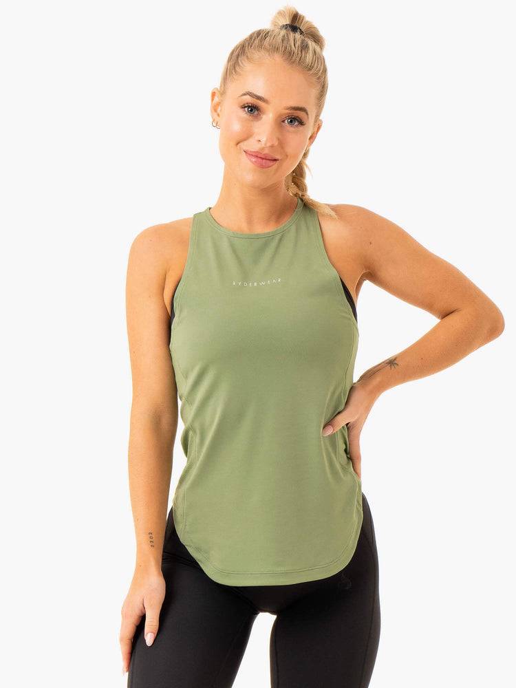 Podkoszulki Damskie Ryderwear Women Tanks Elite Mesh Treningowe Oliwkowe Zielone | PL1286GL