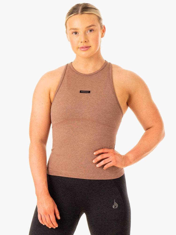 Podkoszulki Damskie Ryderwear Women Tanks Excel Seamless Mid Length Beżowe | PL1289KI