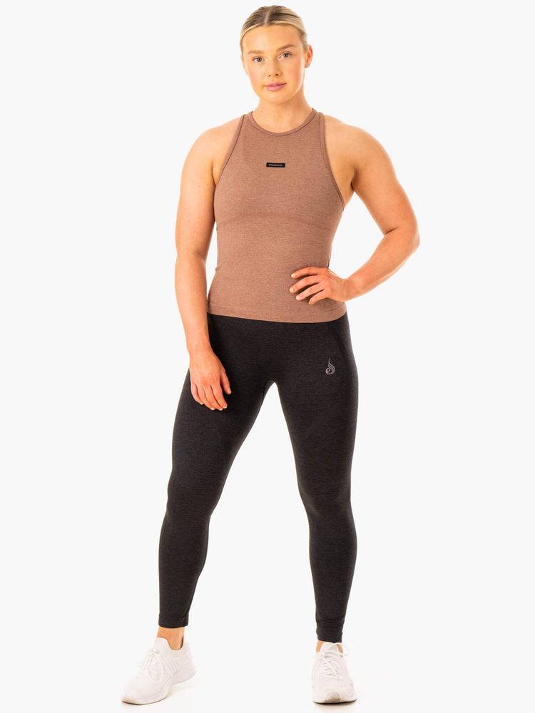 Podkoszulki Damskie Ryderwear Women Tanks Excel Seamless Mid Length Beżowe | PL1289KI