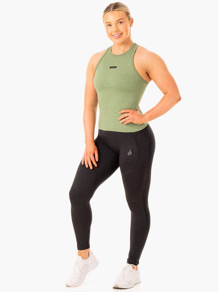 Podkoszulki Damskie Ryderwear Women Tanks Excel Seamless Mid Length Zielone | PL1291ZG