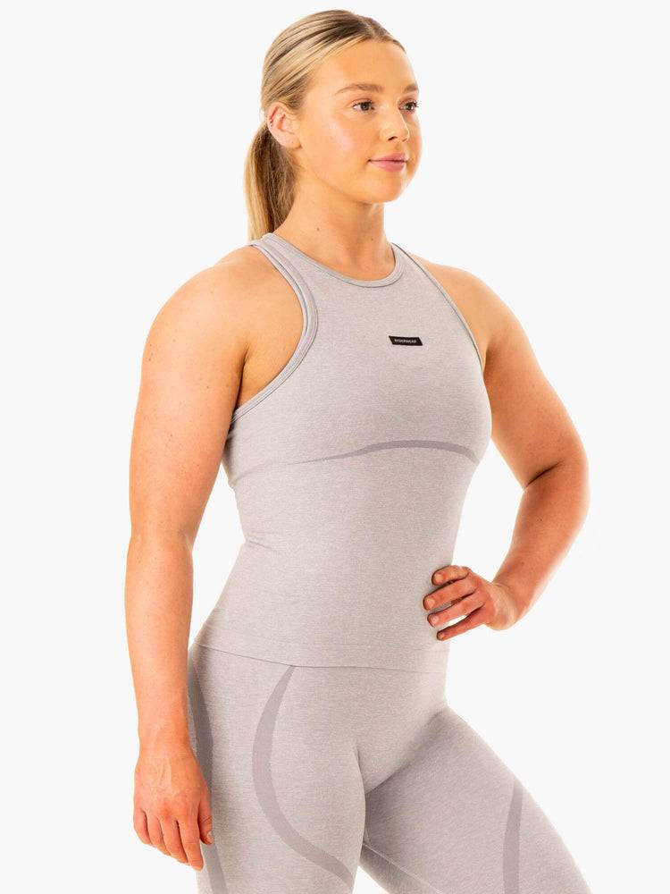 Podkoszulki Damskie Ryderwear Women Tanks Excel Seamless Mid Length Szare | PL1309SO