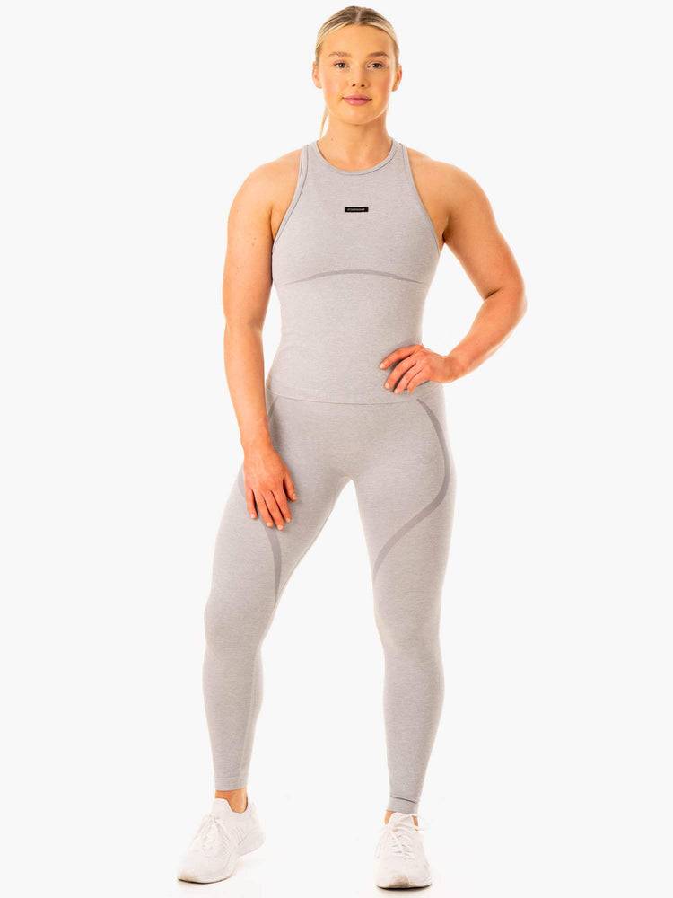 Podkoszulki Damskie Ryderwear Women Tanks Excel Seamless Mid Length Szare | PL1309SO