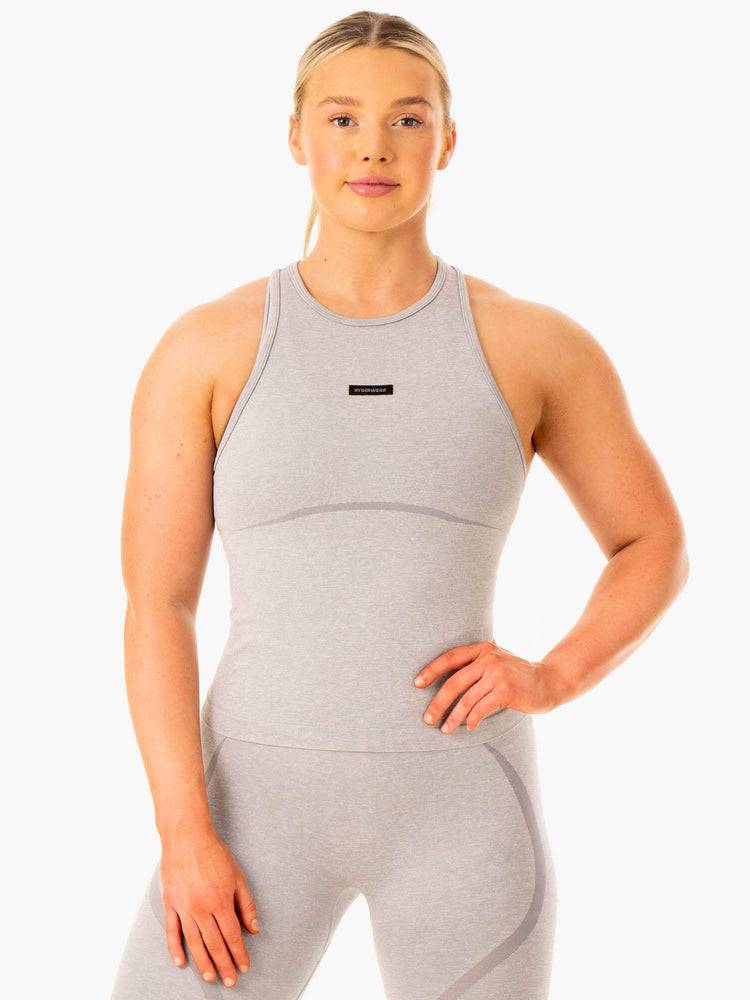 Podkoszulki Damskie Ryderwear Women Tanks Excel Seamless Mid Length Szare | PL1309SO