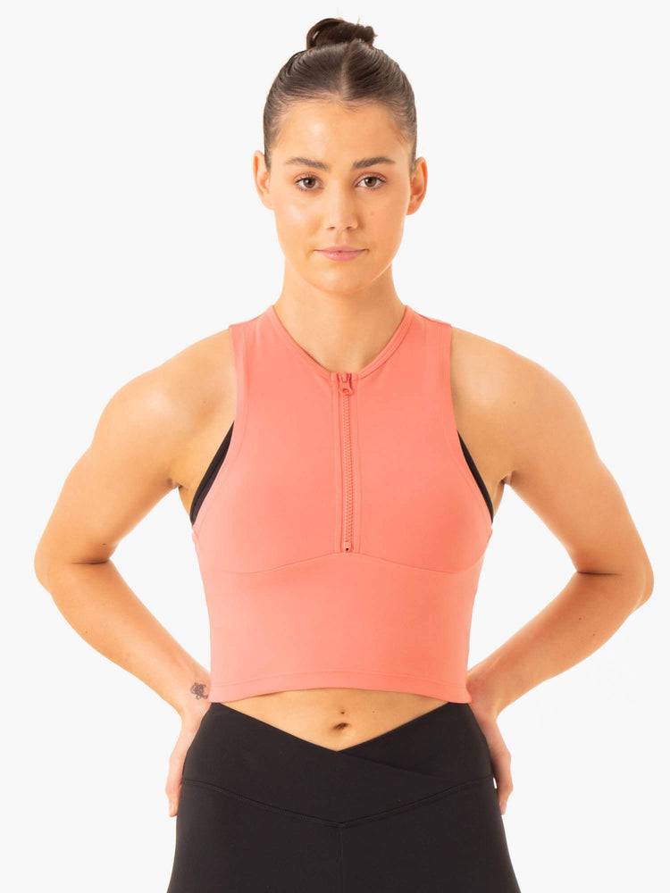 Podkoszulki Damskie Ryderwear Women Tanks Embody Zip Up Crop Różowe Różowe | PL1338GL