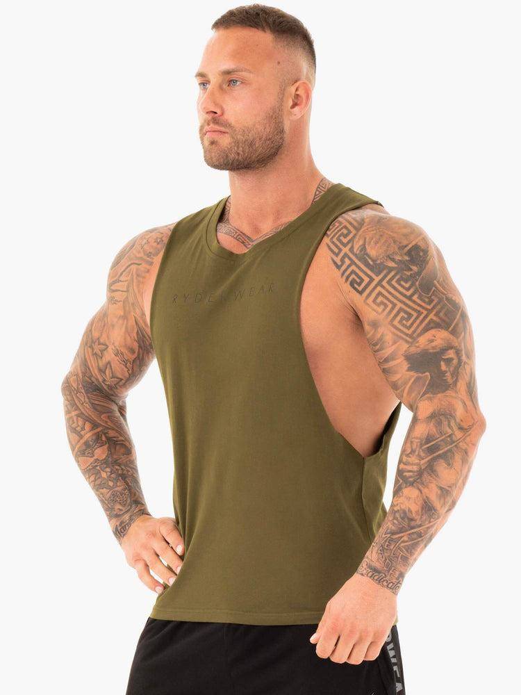 Podkoszulki Męskie Ryderwear Men Tanks Active Bawełniane Baller Tank Khaki | PL3095FM