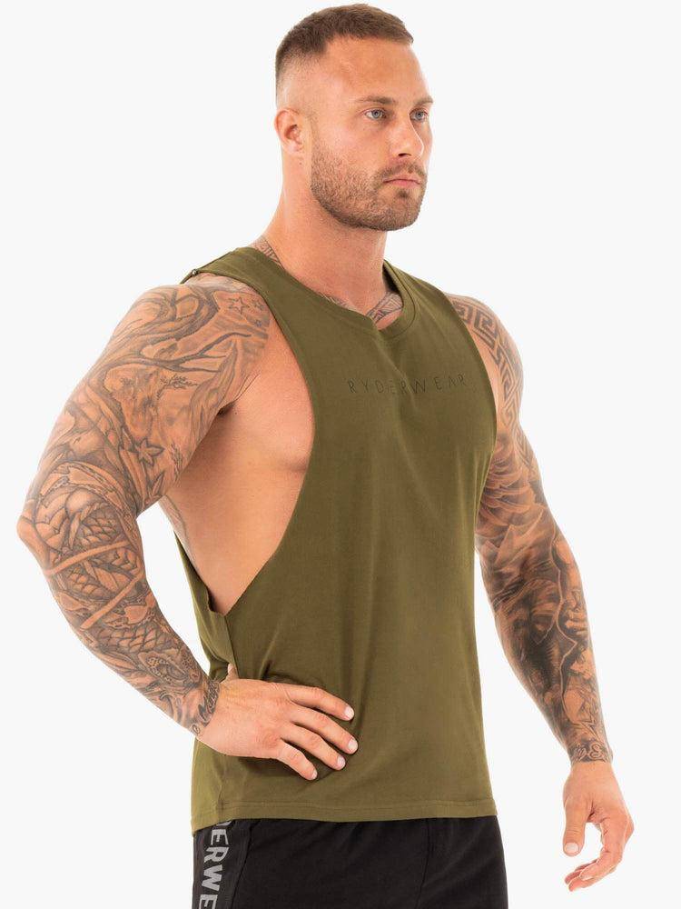 Podkoszulki Męskie Ryderwear Men Tanks Active Bawełniane Baller Tank Khaki | PL3095FM