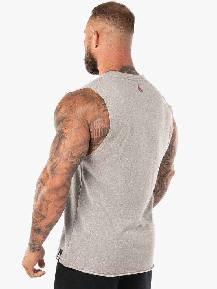 Podkoszulki Męskie Ryderwear Men Tanks Block Fleece Tank Szare Czerwone | PL3082QZ