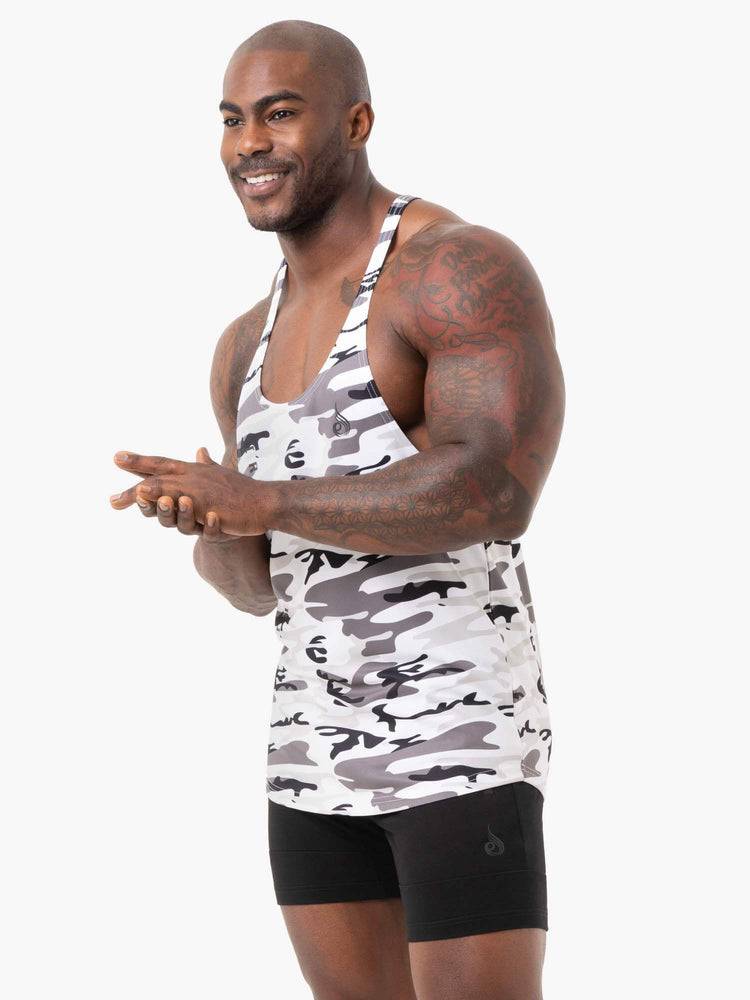 Podkoszulki Męskie Ryderwear Men Tanks Camo Tech Mesh Gym Stringers T-Back Białe Camo | PL2644DN