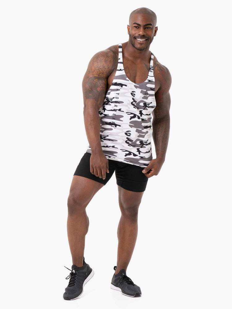 Podkoszulki Męskie Ryderwear Men Tanks Camo Tech Mesh Gym Stringers T-Back Białe Camo | PL2644DN