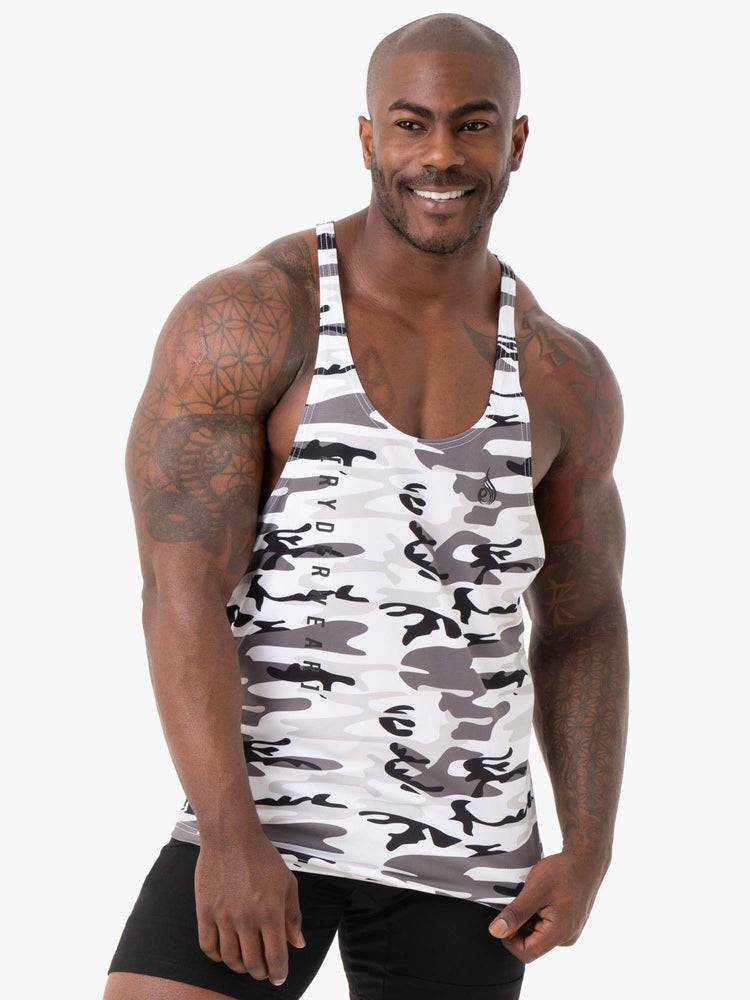 Podkoszulki Męskie Ryderwear Men Tanks Camo Tech Mesh Gym Stringers T-Back Białe Camo | PL2644DN